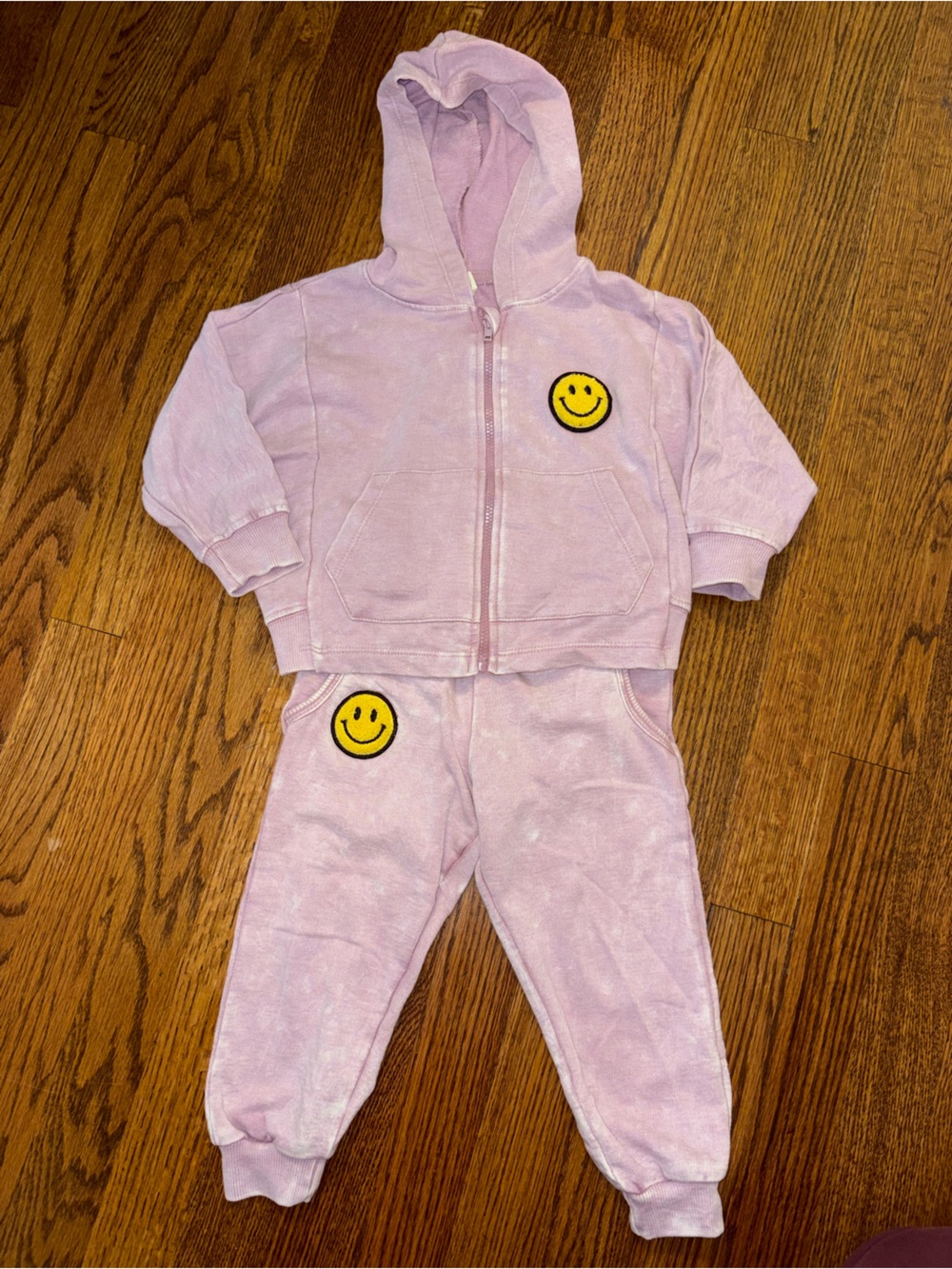 Jessica Simpson Lavender Hooded Zip Sweatpants Set with Smiley Patches 2T